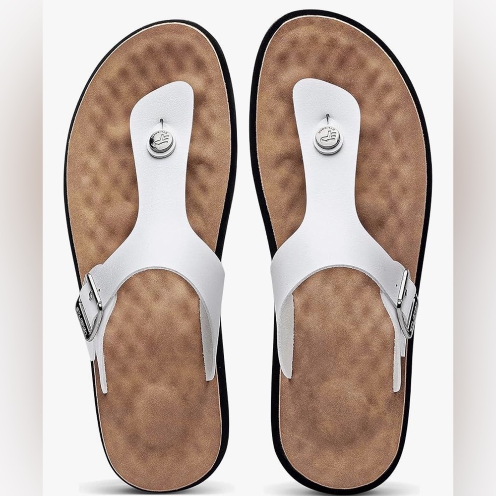 White Men's Thong Sandals with Brown/Black Soles Size 12